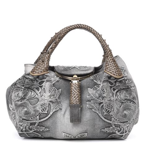 fendi embroidered squirrel bag|FENDI Denim Squirrel Embroidered Spy Grey .